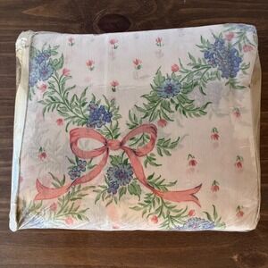 Vintage Thomaston Ashley Floral Ribbon Queen Sheet Set NOS Cottagecore 4pc Farm
